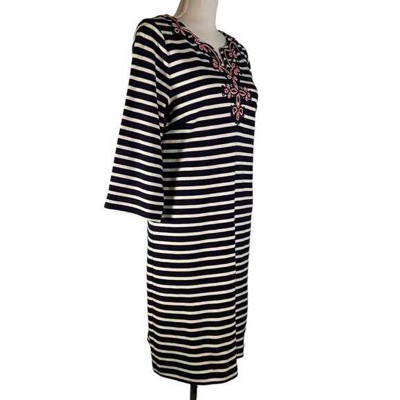Talbots Women Petite Large LP‎ Midi Dress Nautical Embellish Vertical Stripes - Picture 7 of 9